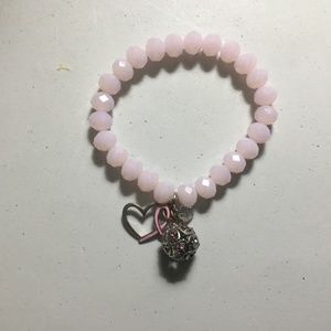 Stretch bracelet, pink crystals, breast cancer awareness, with pink ribbon